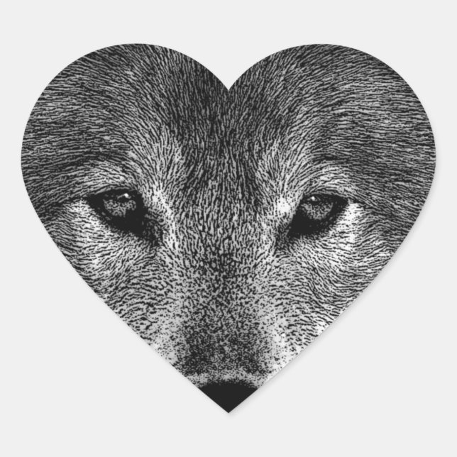 Adesivo Coração Trabalho de arte do Lobo Negro e Branco (Frente)