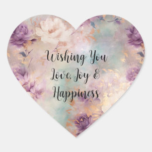 Adesivo Coração Turquesa Roxa Floral