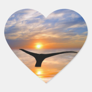 Adesivo Coração Uma cauda das baleias no por do sol