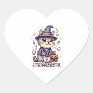 Adesivo Coração Uma enfermeira Spooky Cat Halloween Design