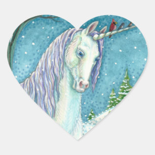 ADESIVO CORAÇÃO UNICORN E AVES DE INVERNO, PAISAGEM DE NEVE PACÍFI