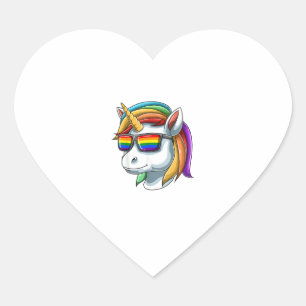 Adesivo Coração Unicorn LGBT Unicórnio Com Óculos De Sol LGBT Orgu