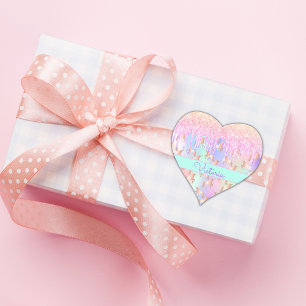 Adesivo Coração Unicorn rosa brilho iridescente rosa dourado anive