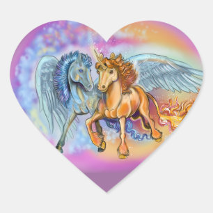 Adesivo Coração Unicórnio Pegasus~stickers do vento e da chama