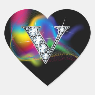 Adesivo Coração "V" Diamond Bling no Rainbow Swirl Heart Sticker