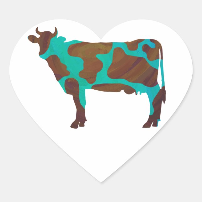 Adesivo Coração Vaca Brown e Teal Silhouette (Frente)
