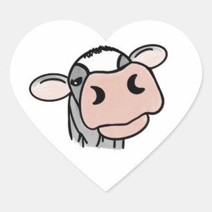 Adesivo Coração vaca de desenho animado preto branco rosa beijo ci