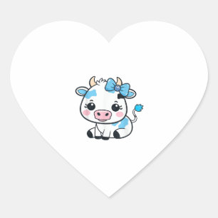 Adesivo Coração Vaca Kawaii Adorável com Cherry e Design de Arco