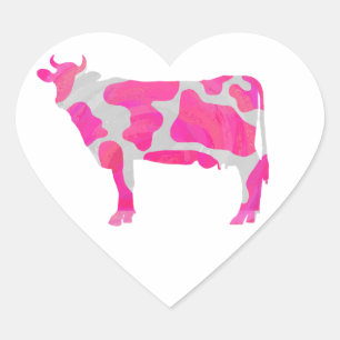 Adesivo Coração Vaca, rosa quente e silhueta branca