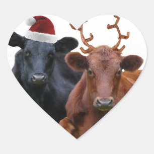 Adesivo Coração Vacas de Natal em Santa Hat e Antlers