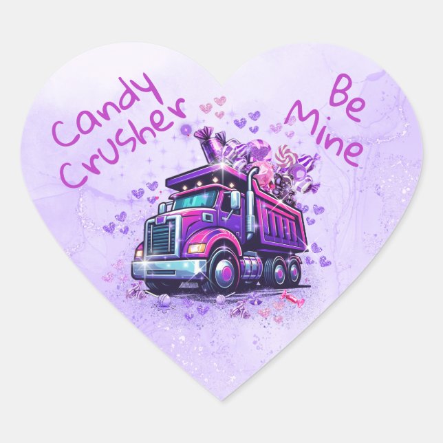 Adesivo Coração Valentine Caminhão Basculante Roxo Fofo (Frente)