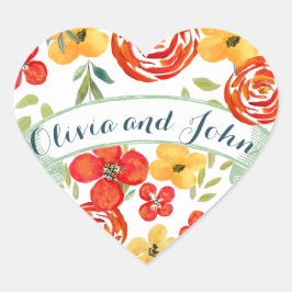 Adesivo Coração Vedação Floral Verde Coral Amarelo