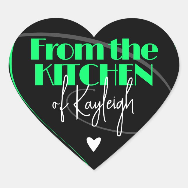 Adesivo Coração Verde Brilhante da Cozinha do Nome da Assinatura (Frente)