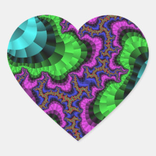 Adesivo Coração Verde Colorido e Fractal Roxo