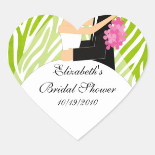 Adesivo Coração Verde limão do Chá de panela do zebra Bride Ground