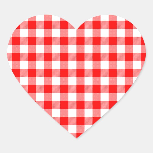 Adesivo Coração Verificações de Gingham Vermelho e Branco (Frente)