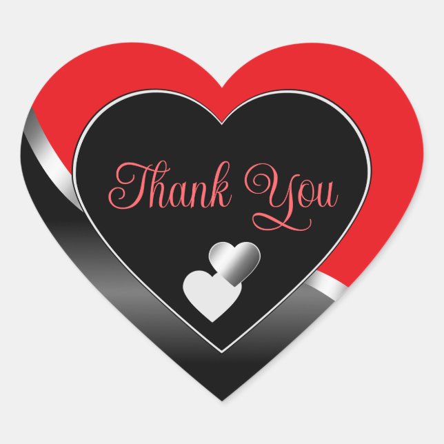 Adesivo Coração Vermelho Brilhante Preto e Corações Ondulados Prat (Frente)