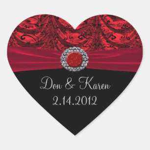 Adesivo Coração Vermelho & coração barroco drapejado preto