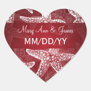 Adesivo Coração Vermelho da estrela do mar da data do casamento de
