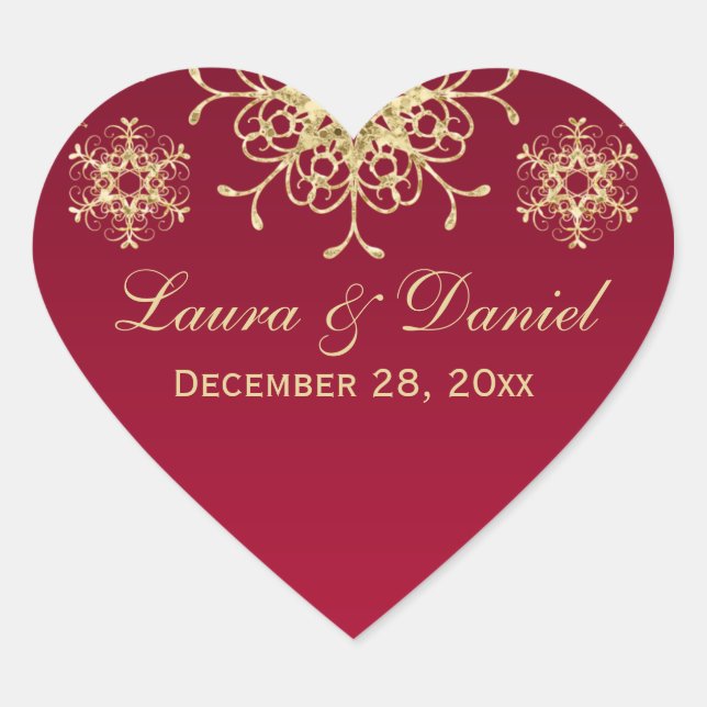 Adesivo Coração Vermelho, Dourado brilho, Vinheta de Casamento Sno (Frente)