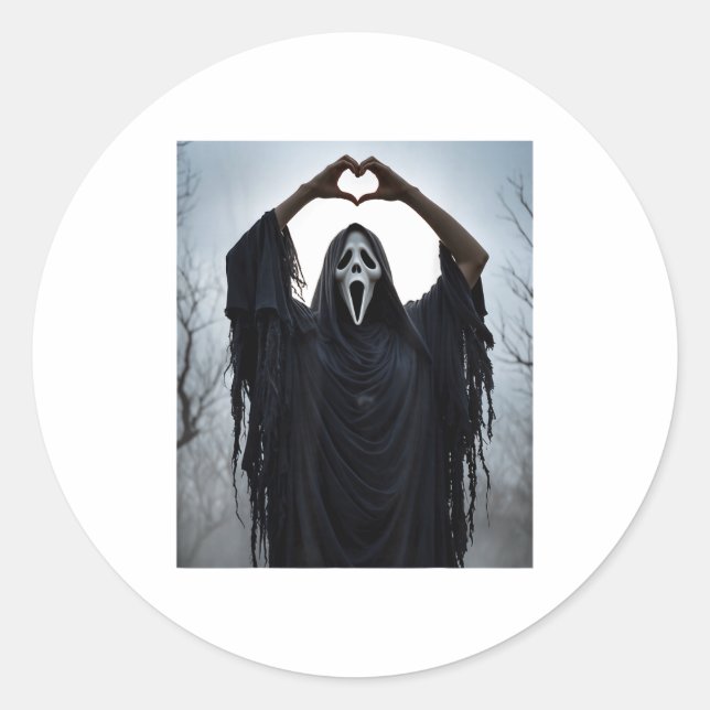 Adesivo Coração Vermelho Fantasma Mãos E Rosto Halloween D (Frente)