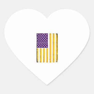 Adesivo Coração Vetor de bandeira americana roxa e dourada desgast
