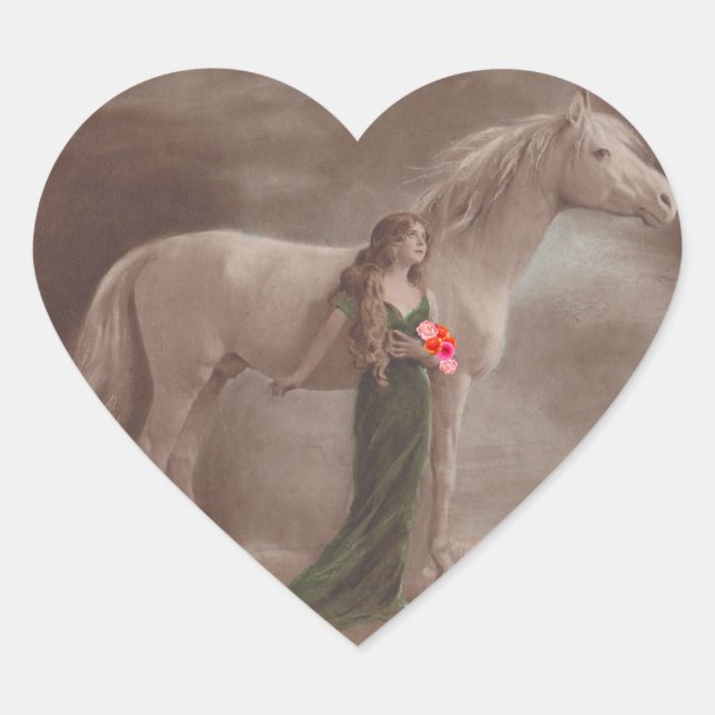 Adesivo Coração Viciada em Cavalo Antiquado da Noite Sonhada à Lua (Frente)