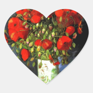 Adesivo Coração Vincent Van Gogh Vase Com Poppies Vermelhos Arte F