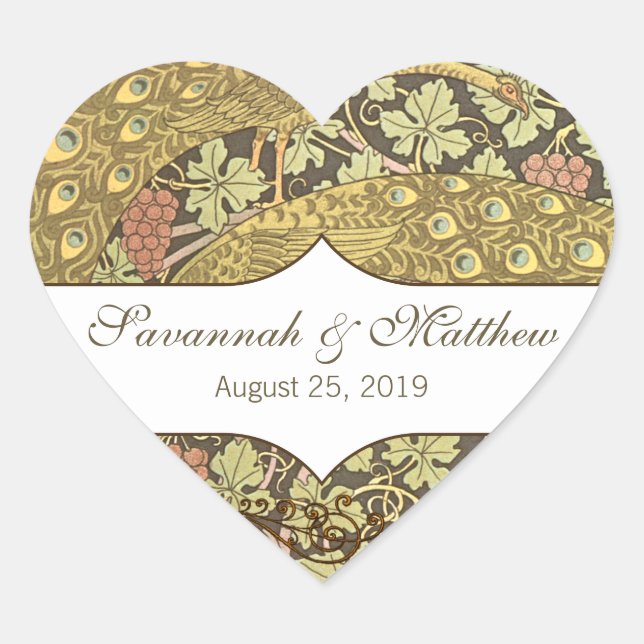 Adesivo Coração Vineyard Art Nouveau Peacocks (Frente)