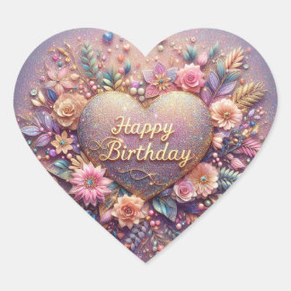 Adesivo Coração Vinheta de aniversário de forma cardíaca