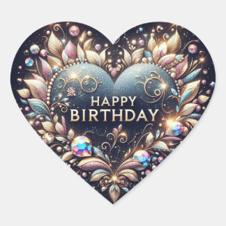 Adesivo Coração Vinheta de aniversário feliz: forma cardíaca