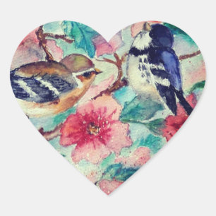 Adesivo Coração Vinheta de aves primavera