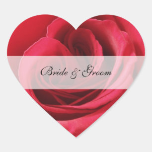 Adesivo Coração Vinheta de Casamento Cardíaco com Rosa vermelha