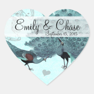 Adesivo Coração Vinheta de Casamento de Par Par Perfeito Azul Aqua