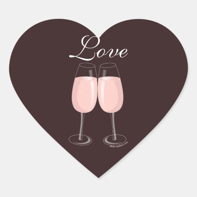 Adesivo Coração Vinheta de Champanhe Rosa (Frente)