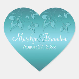 Adesivo Coração Vinheta de Coração Aqua-Marine Floral de 1,5"