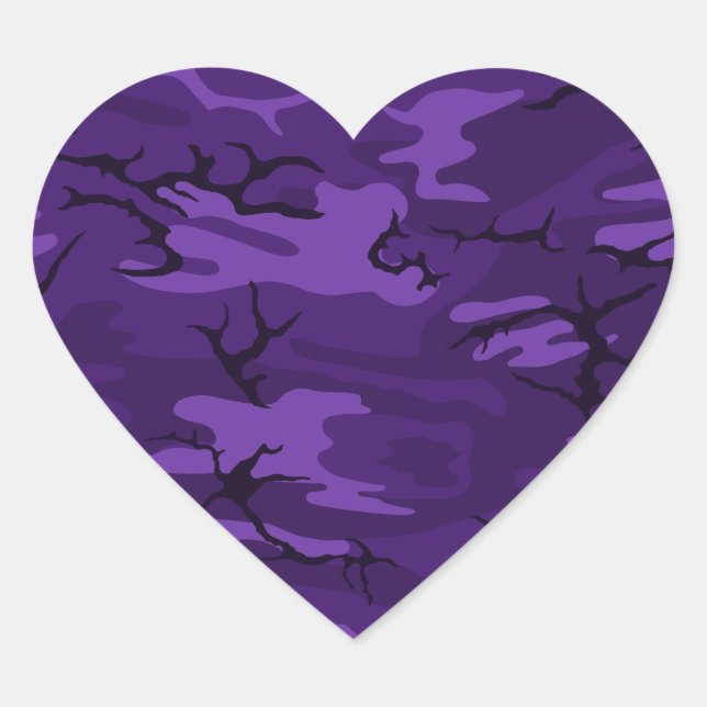 Adesivo Coração Vinheta de Coração de Camo Roxo Escuro (Frente)