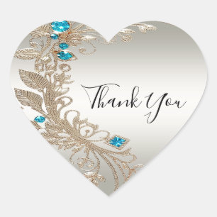 Adesivo Coração Vinheta Dourada de pedra azul embelezando