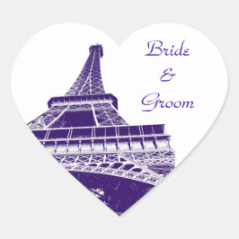 Adesivo Coração Vinheta em forma de coração em torre Eiffel roxa