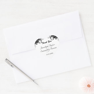 Adesivo Coração Vinheta-Favor de Casamento Floral Preto e Coração