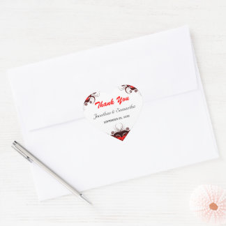 Adesivo Coração Vinheta-Favor de Casamento Floral Vermelho e Branc