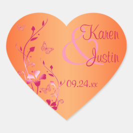 Adesivo Coração Vinheta Floral Cor-de-rosa e laranja