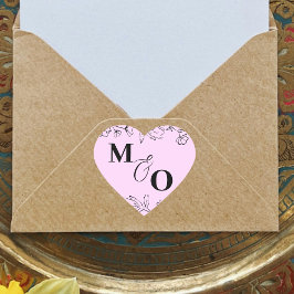 Adesivo Coração Vinheta inicial de casamento personalizado com flo