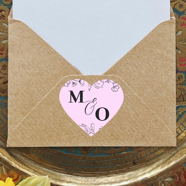 Adesivo Coração Vinheta inicial de casamento personalizado com flo (Criador carregado)