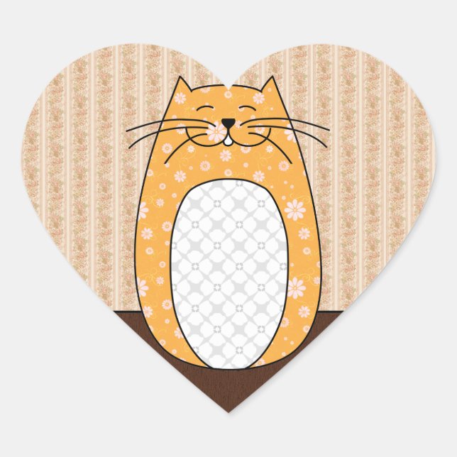 Adesivo Coração Vinheta 'Orange Cat' (Frente)