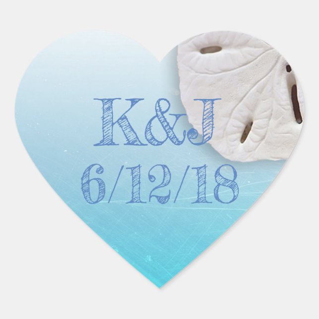 Adesivo Coração Vinhetas de Casamento com Dólar Azul Aqua (Frente)