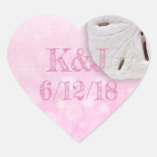 Adesivo Coração Vinhetas de Casamento com Dólar de Areia Rosa (Frente)