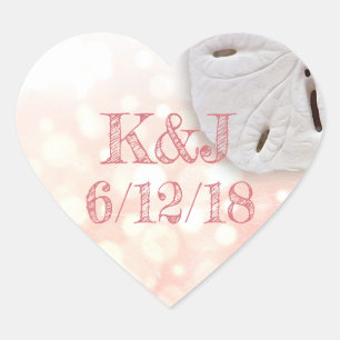 Adesivo Coração Vinhetas de Casamento de Dólar Coral Sand Dollar