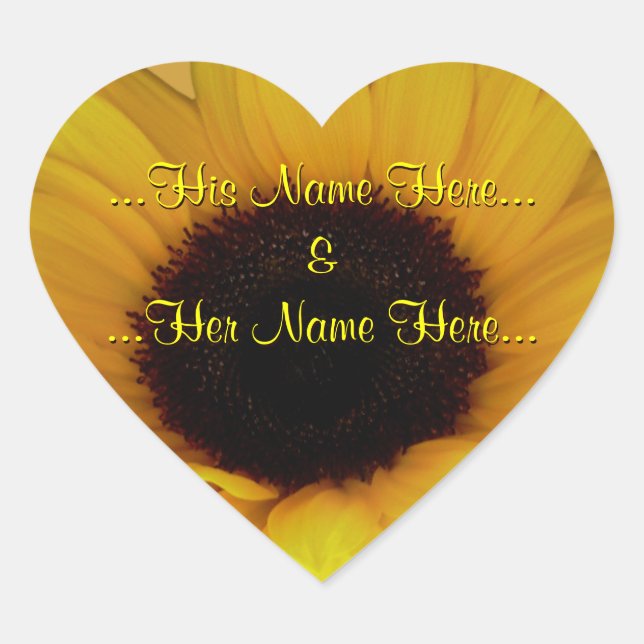 Adesivo Coração Vinhetas de girassol personalizadas (Frente)