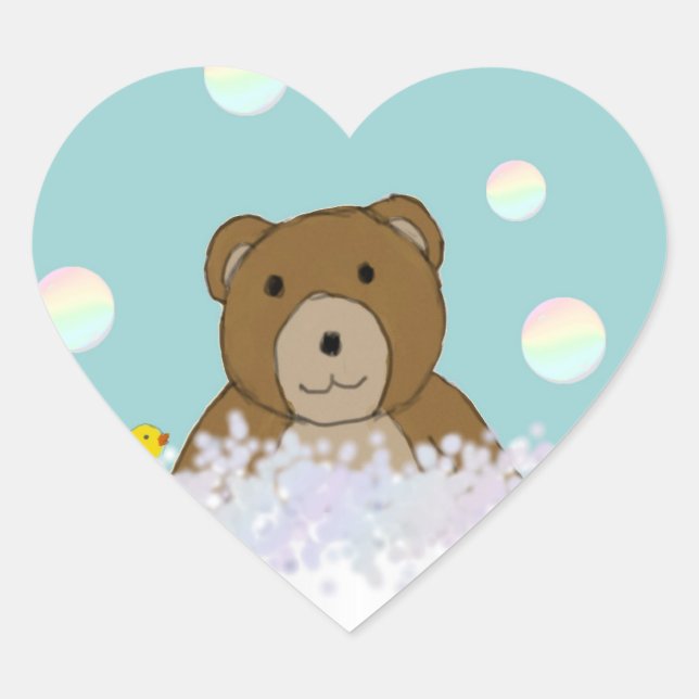 Adesivo Coração Vinhetas de Ursinho do Tempo de Banho (Frente)